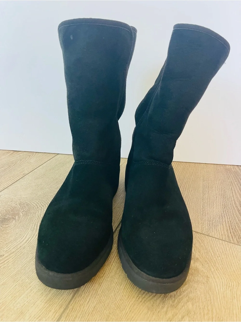 UGG Black Mid-Calf Suede Slip-On Winter Boots